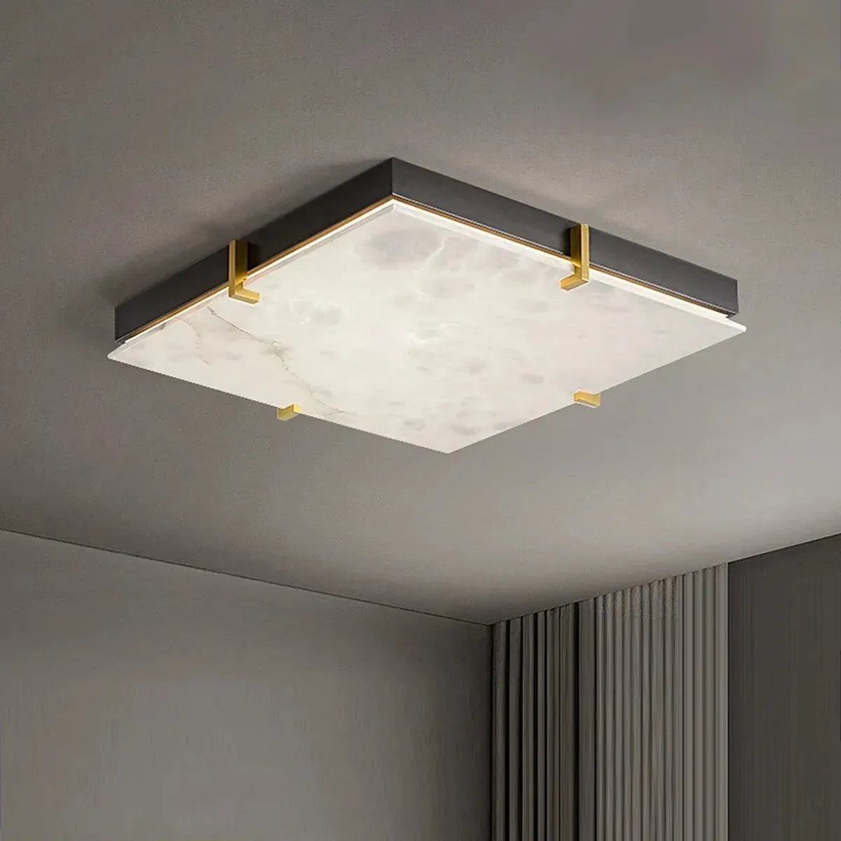 Black Alabaster Square Ceiling Lamp – Elegant Indoor Fixture for Bedroom - View 2