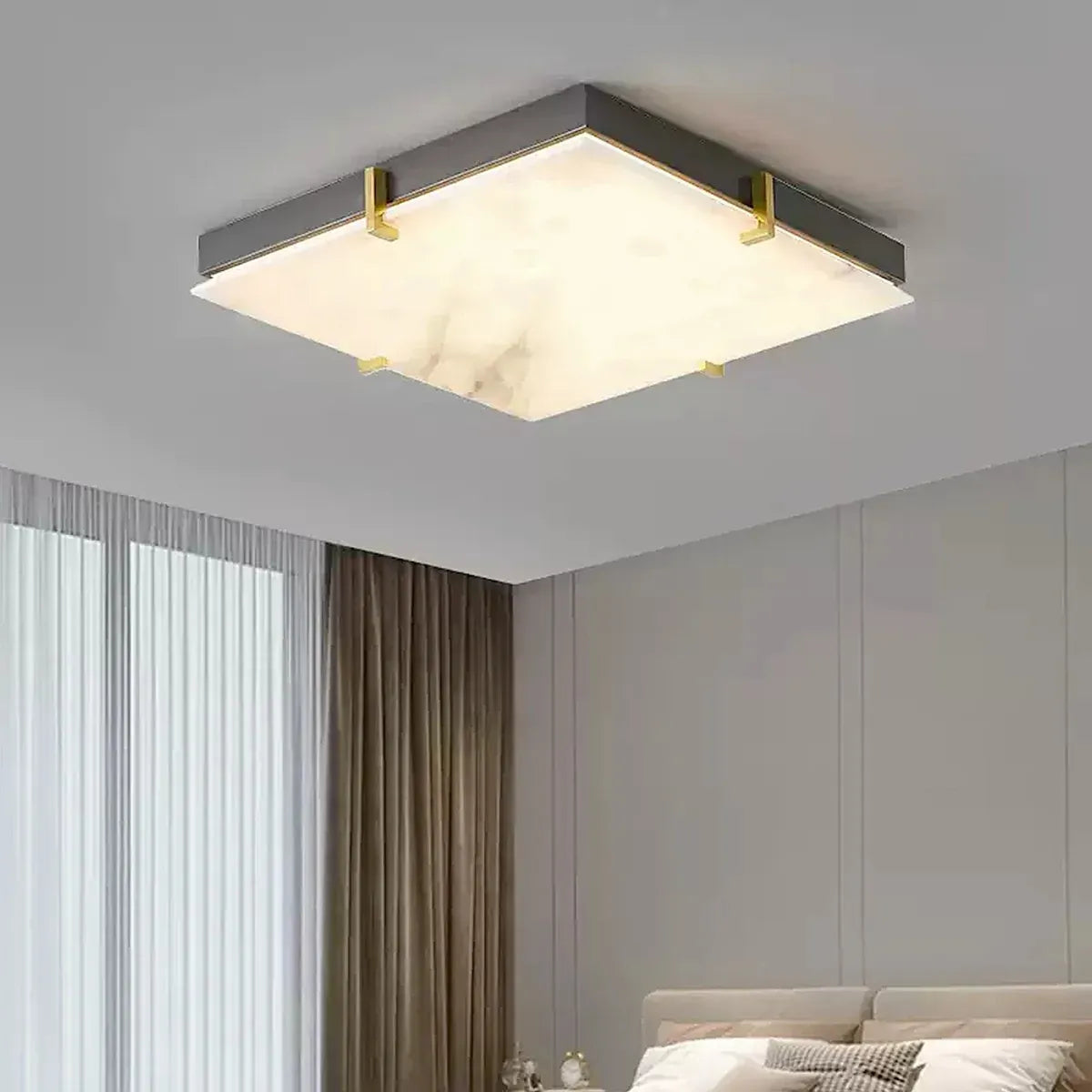Black Alabaster Square Ceiling Lamp – Elegant Indoor Fixture for Bedroom - View 3