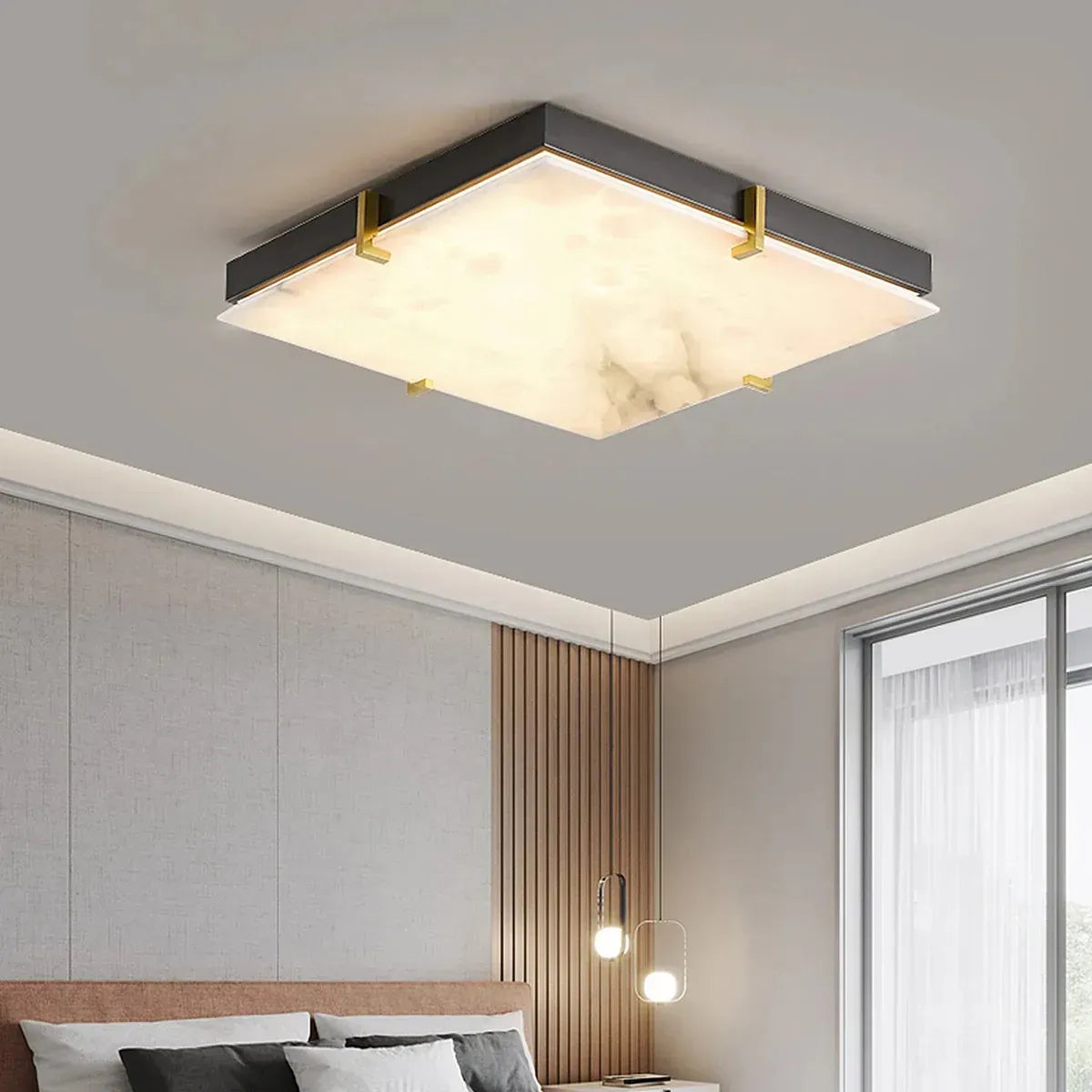 Black Alabaster Square Ceiling Lamp – Elegant Indoor Fixture for Bedroom - View 4