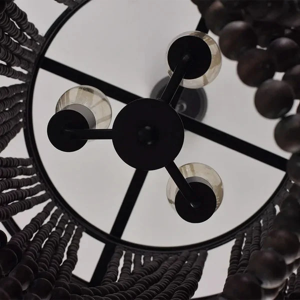 black wooden bead chandelier