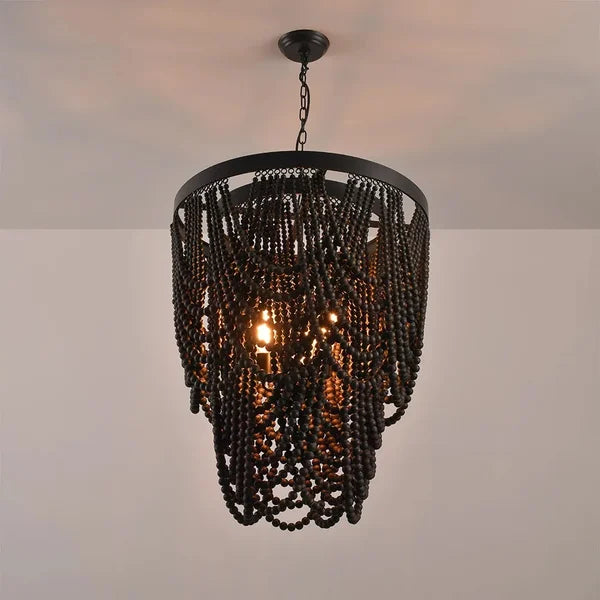 wooden bead chandelier