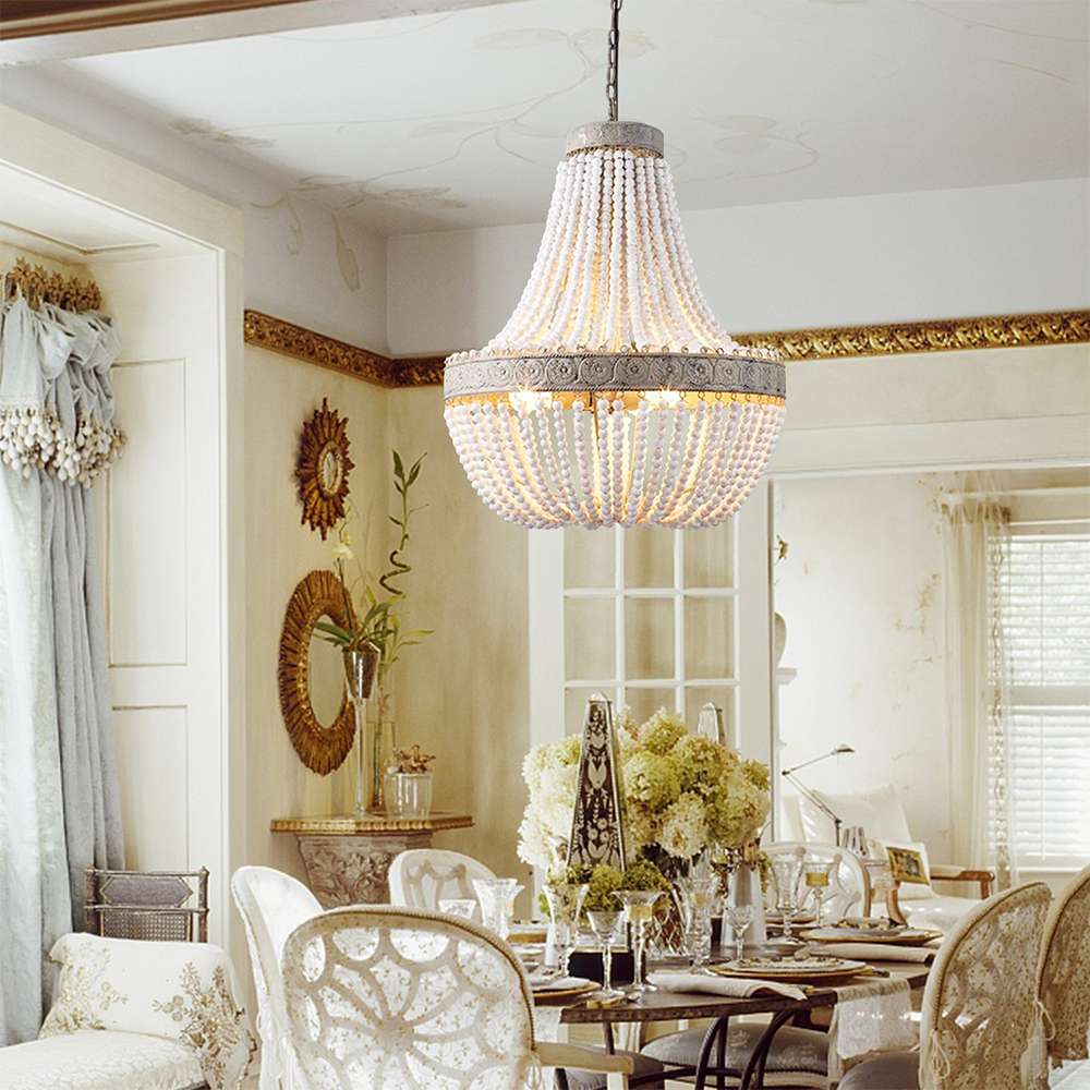 farmhouse wood bead chandelier