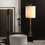 fabric shade brass lamp