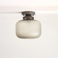 Contemporary Brass Flush Mount Ceiling Light with Textured Glass Shade