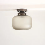 Contemporary Brass Flush Mount Ceiling Light with Textured Glass Shade