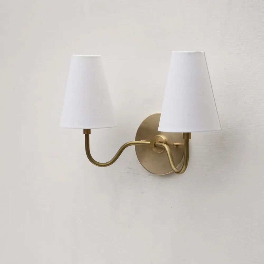 Classic 2-Light Brass Wall Sconce with Linen Fabric Shades