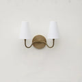 Classic 2-Light Brass Wall Sconce with Linen Fabric Shades - View 2