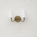 Classic 2-Light Brass Wall Sconce with Linen Fabric Shades - View 2