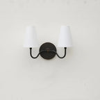 Classic 2-Light Brass Wall Sconce with Linen Fabric Shades - View 3