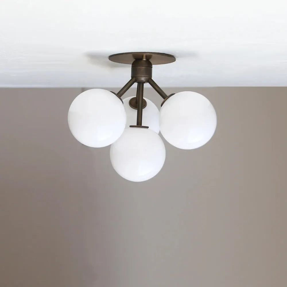 Modern Brass Sputnik Ceiling Light – Mid-Century Frosted Glass Lamp