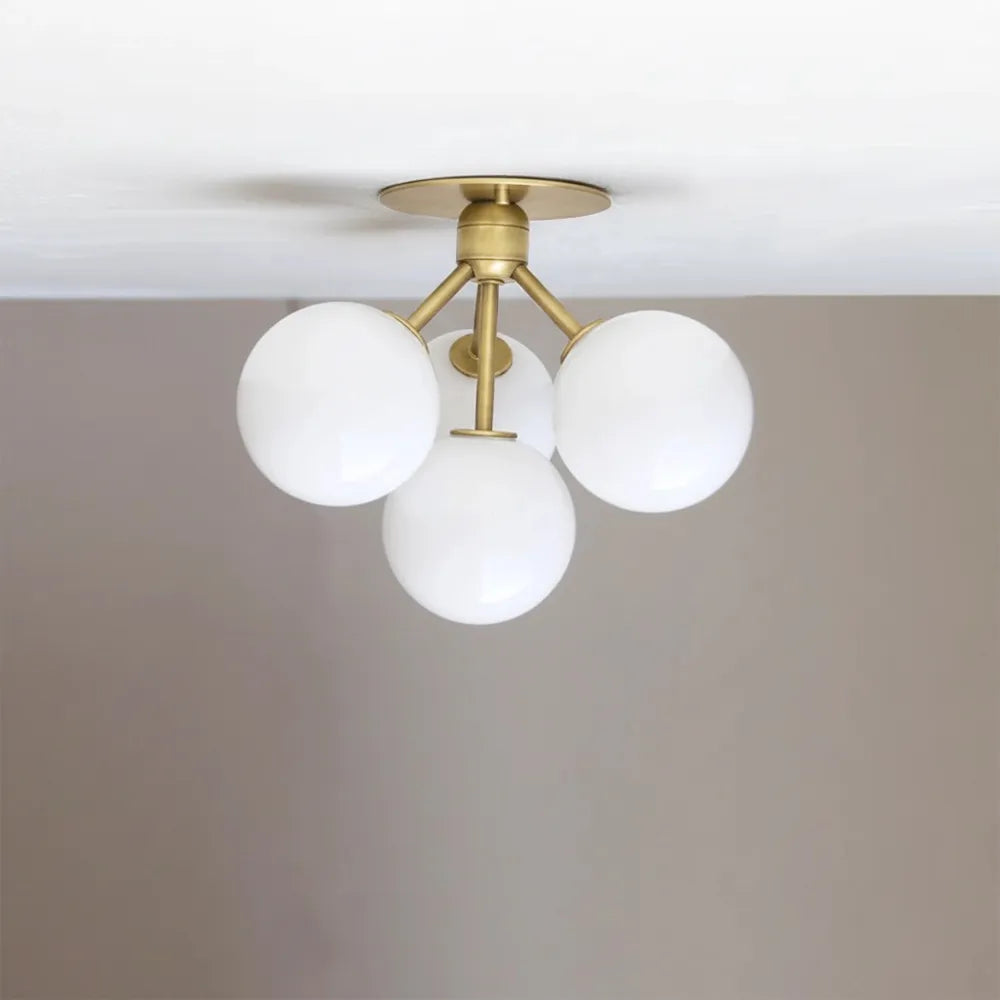 Modern Brass Sputnik Ceiling Light - Mid-Century Frosted Glass Lamp