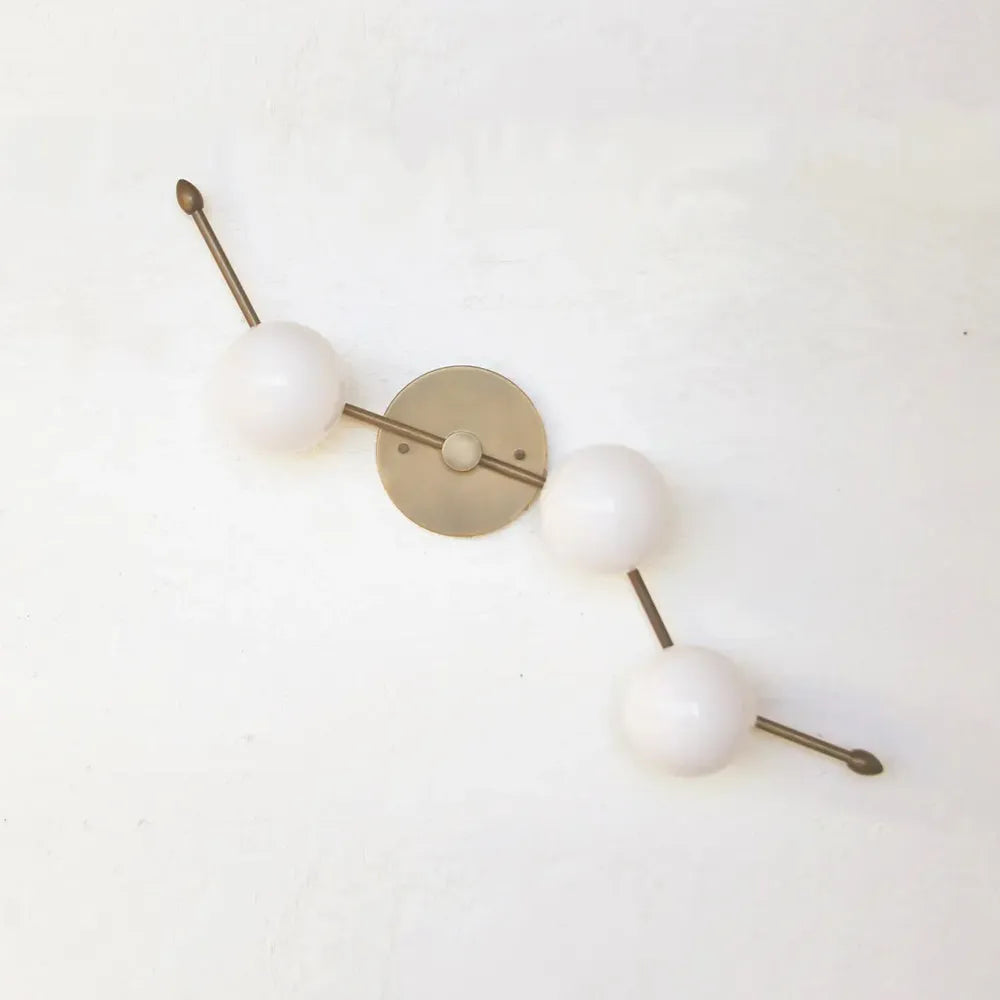 Modern Brass Wall Sconce, White Globe Vanity Light, Minimalist Wall Lamp