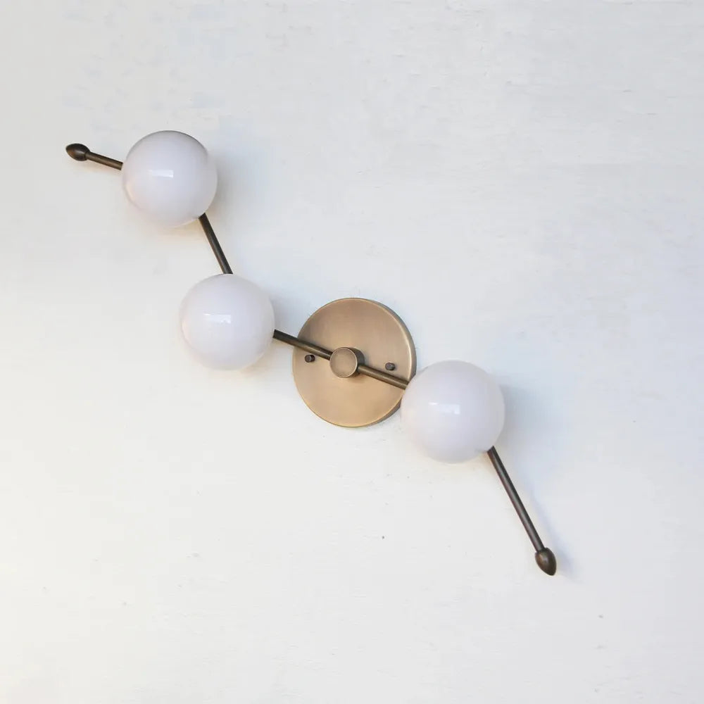 Modern Brass Wall Sconce, White Globe Vanity Light, Minimalist Wall Lamp - View 3