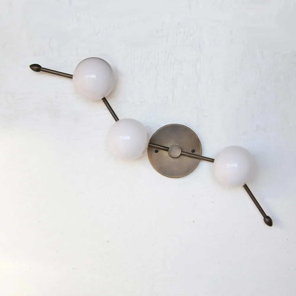 Modern Brass Wall Sconce, White Globe Vanity Light, Minimalist Wall Lamp