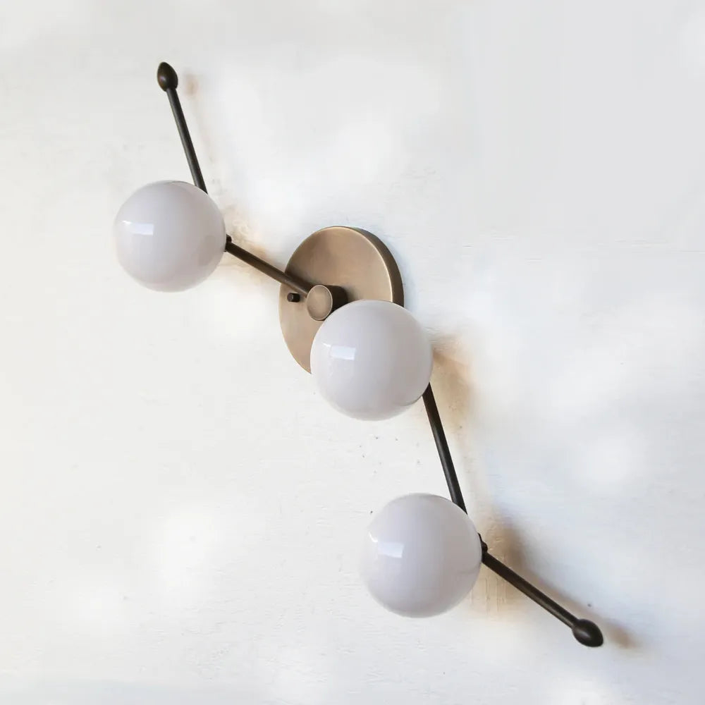 Modern Brass Wall Sconce, White Globe Vanity Light, Minimalist Wall Lamp - View 5