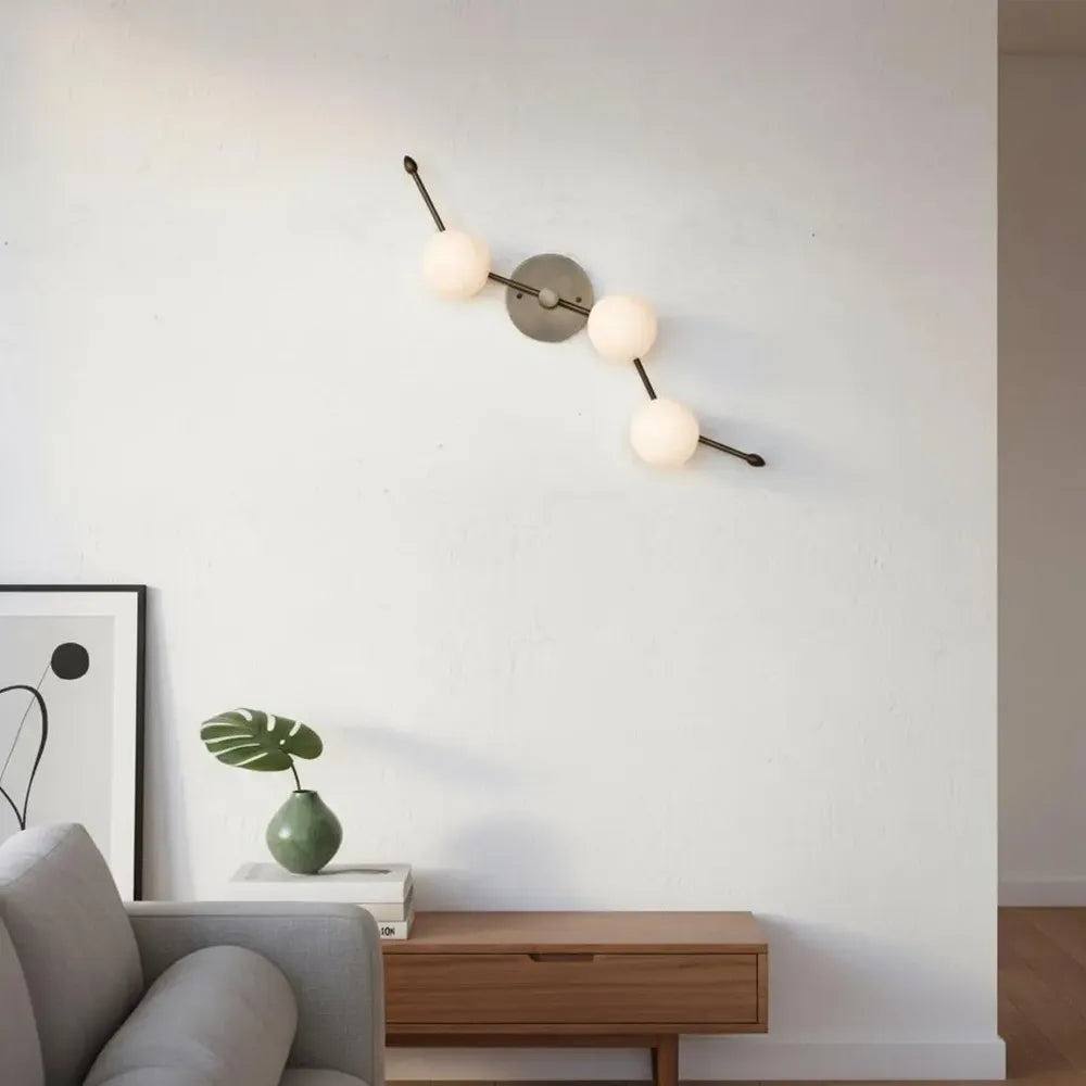 Modern Brass Wall Sconce, White Globe Vanity Light, Minimalist Wall Lamp