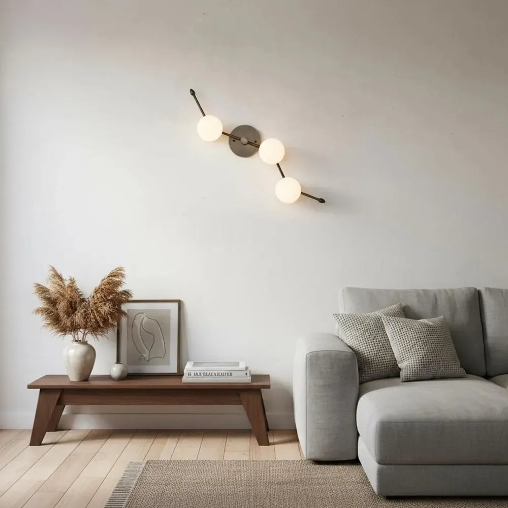 Modern Brass Wall Sconce, White Globe Vanity Light, Minimalist Wall Lamp - View 2