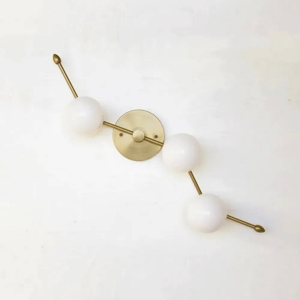 Modern Brass Wall Sconce, White Globe Vanity Light, Minimalist Wall Lamp