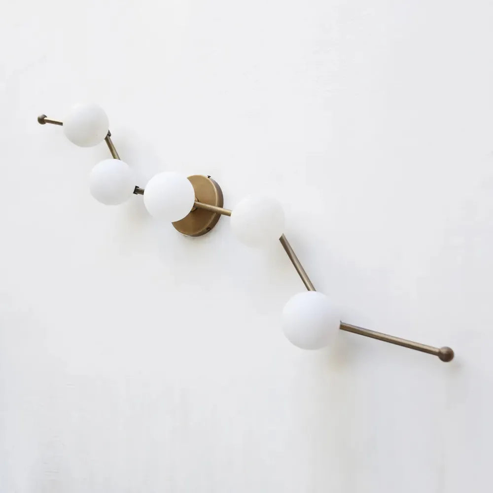 Modern Brass Wall Sconce with White Glass Globe for Vanity