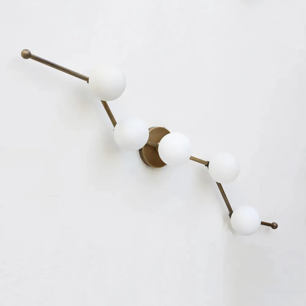 Modern Brass Wall Sconce with White Glass Globe for Vanity - View 2