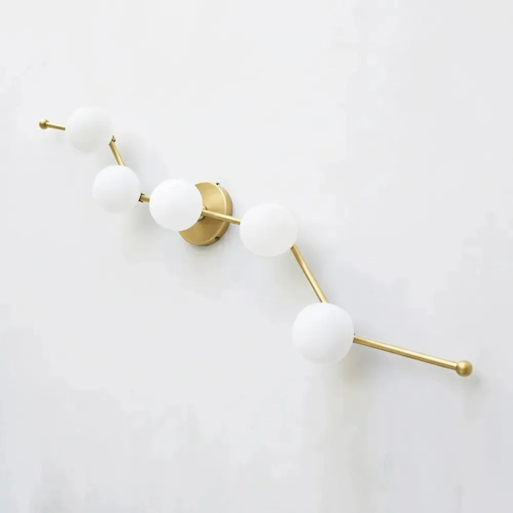Modern Brass Wall Sconce with White Glass Globe for Vanity