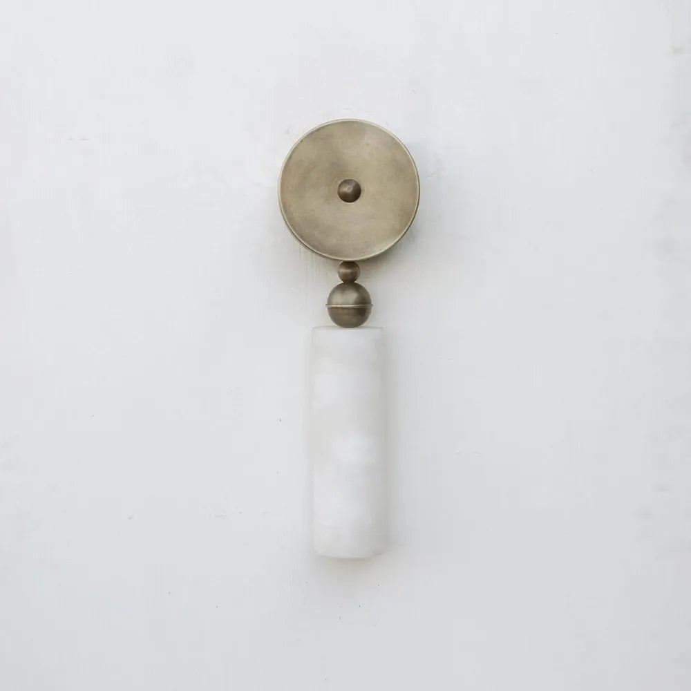 Mid-Century Alabaster Wall Lamp, Elegant Brass Wall Sconce for Mirror or Vanity - View 2