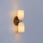 Elegant Vintage French Brass Wall Light with Double Alabaster Shades - View 4