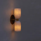 Elegant Vintage French Brass Wall Light with Double Alabaster Shades - View 5
