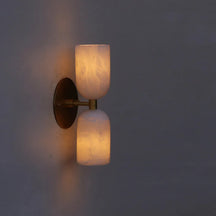 Elegant Vintage French Brass Wall Light with Double Alabaster Shades - View 5