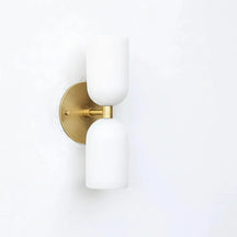 Elegant Vintage French Brass Wall Light with Double Alabaster Shades – view 9