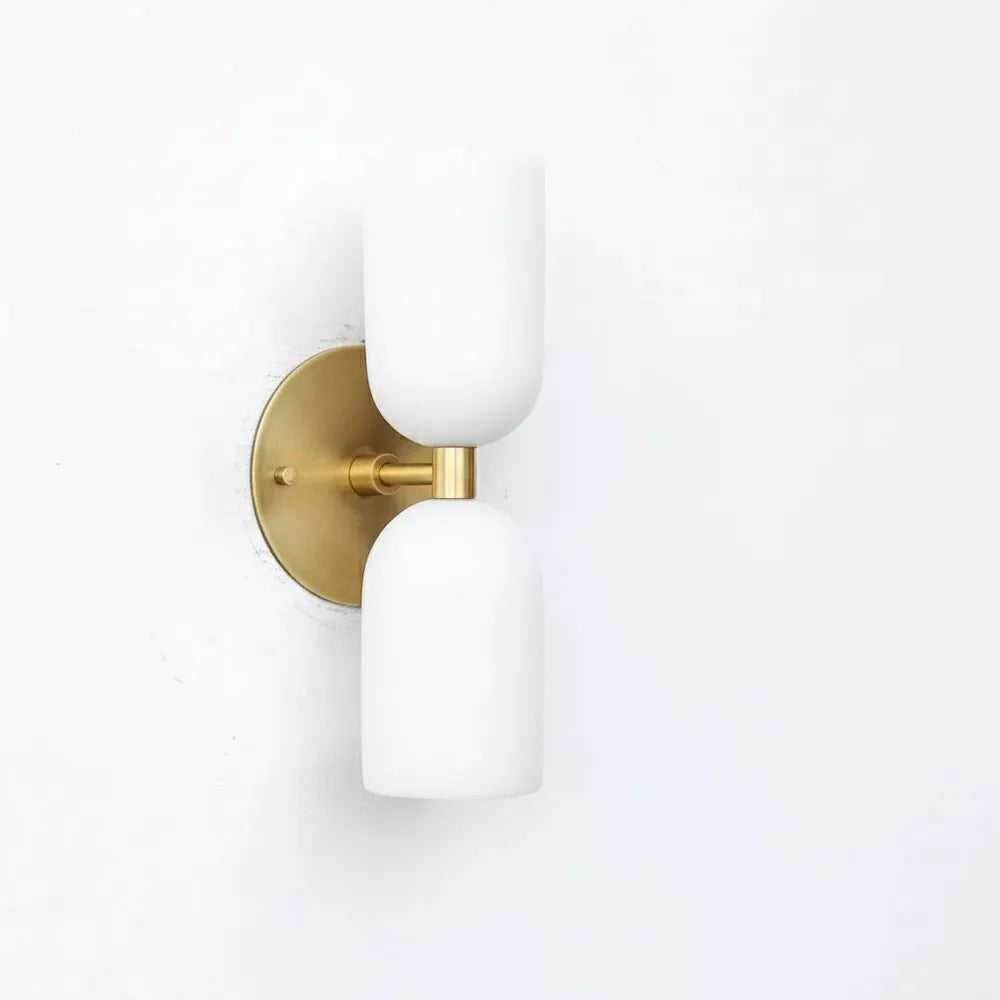 Elegant Vintage French Brass Wall Light with Double Alabaster Shades