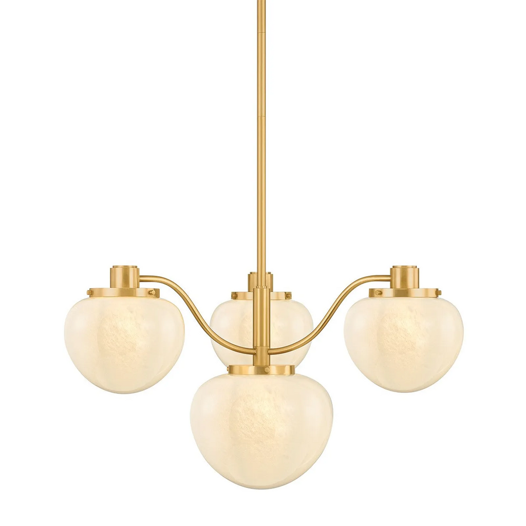 Camden Glass Four-Light Chandelier elegant multi-arm glass globe ceiling light with warm cascading glow in modern dining room