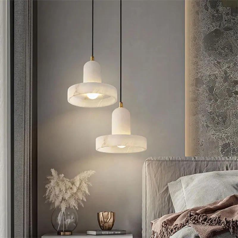 Carrara Alabaster Pendant Lamp – Hat Shaped Pendant Modern Minimalist Lighting - View 2