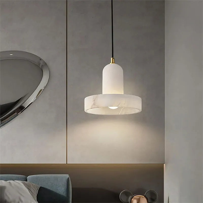 Carrara Alabaster Pendant Lamp – Hat Shaped Pendant Modern Minimalist Lighting