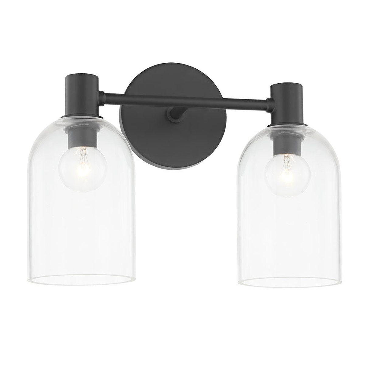 2-Light Vanity Sconce Cassio — Aged Brass with Clear Glass Cloche