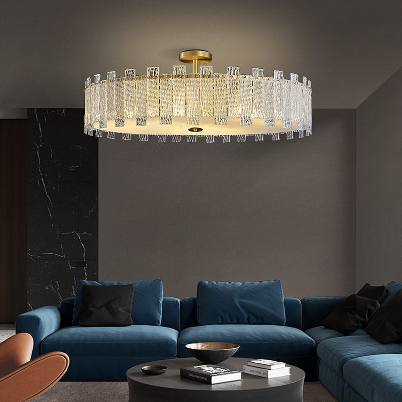 brass chandelier with textural glass