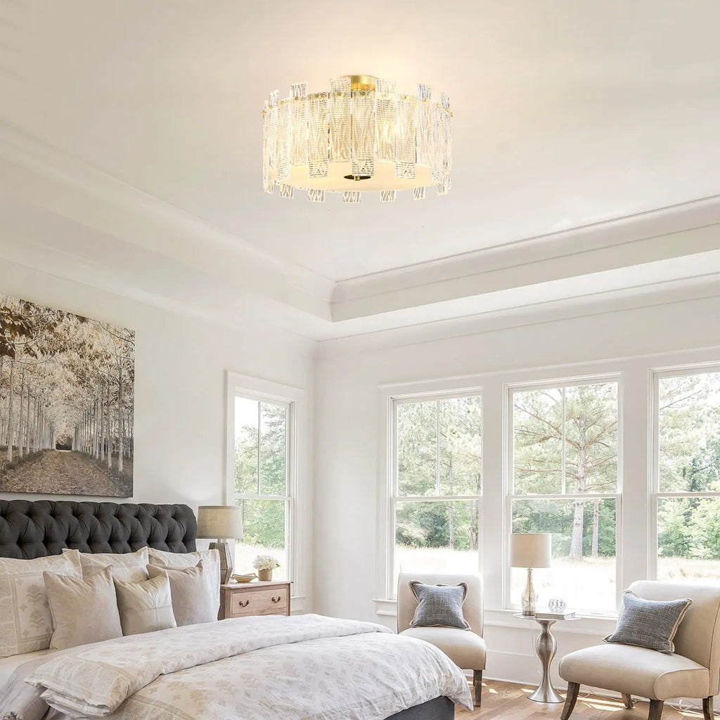clear glass chandelier with brass