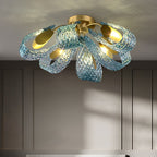 gold sky blue glass chandelier