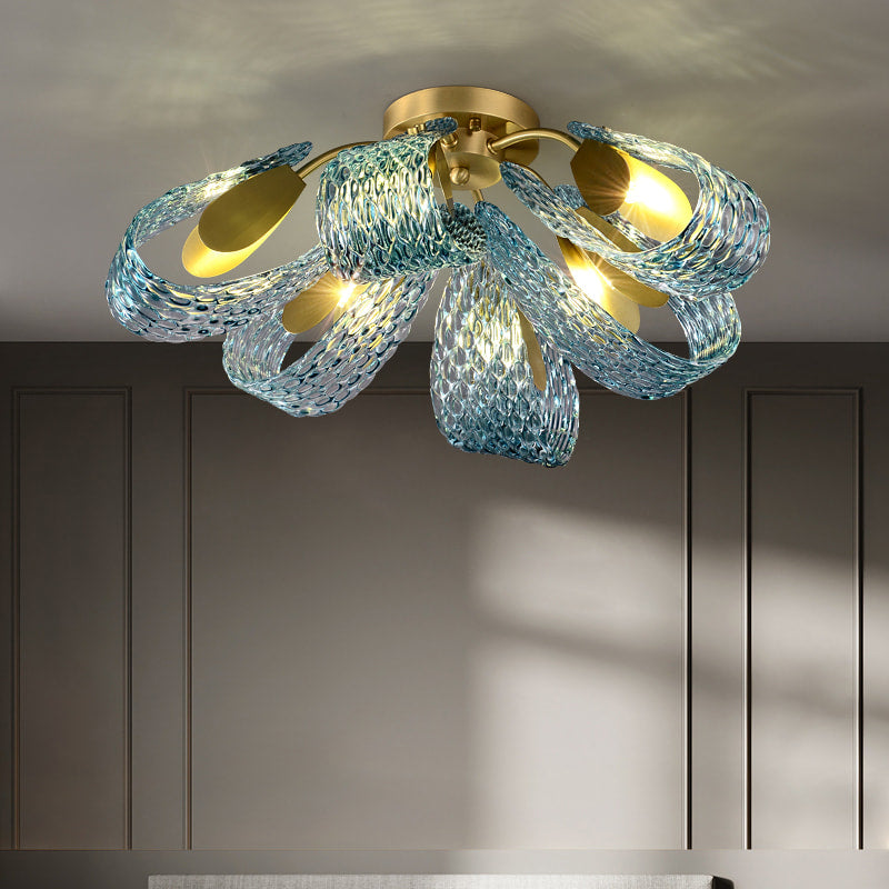 gold sky blue glass chandelier