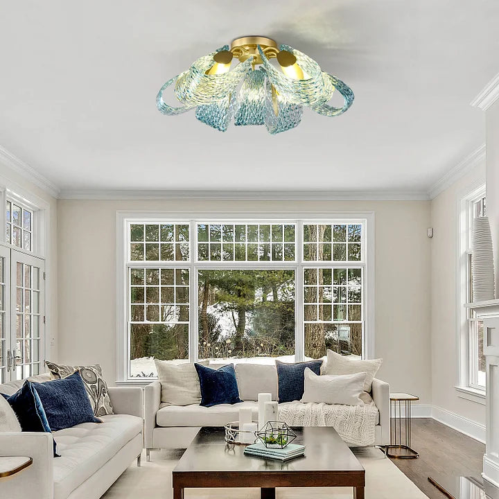 blue glass chandelier