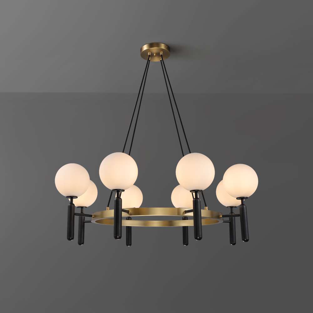 white glass round chandelier