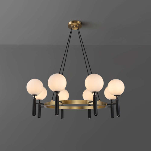 white glass round chandelier