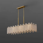 brass chandelier with textural glass