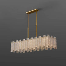 brass chandelier with textural glass
