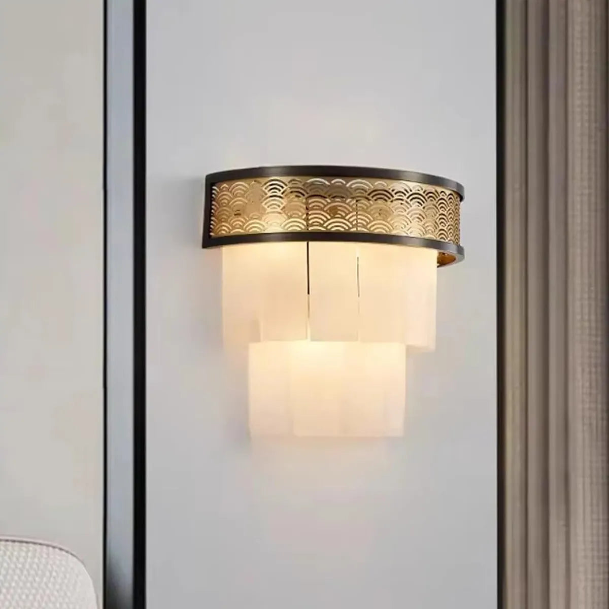 Classic Multi-Layer Alabaster Wall Lamp | Textured Accent Lighting - View 2