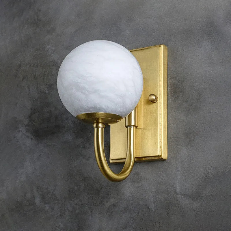 Copper Alabaster Wall Lamp | Brass Accent Globe Sconce for Refined Interiors - View 2