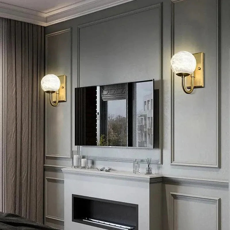 Copper Alabaster Wall Lamp | Brass Accent Globe Sconce for Refined Interiors - View 3
