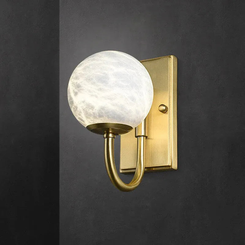 Copper Alabaster Wall Lamp | Brass Accent Globe Sconce for Refined Interiors - View 4