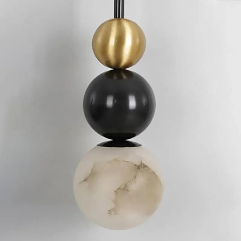 Copper Wall Sconce with Alabaster Shade | Black & Brass Modern Ball Design - View 3