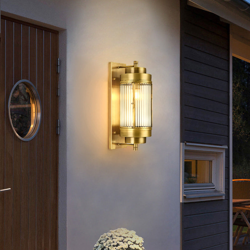 Industrial Metal Cylinder Outdoor Wall Lighting with Glass Shade - View 2